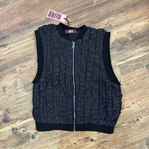 Shift Black Nylon Bubble Vest – Textured Zip Puffer NWT